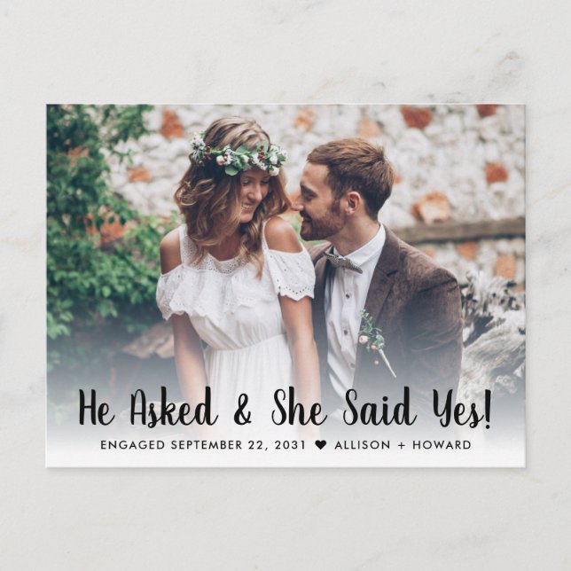 He Asked She Said Yes Engaged Photo Engagement Announcement Postcard (Front)