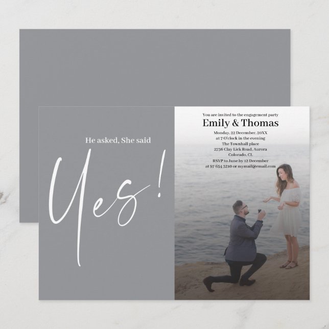 He asked, she said yes engagement  invitation (Front/Back)