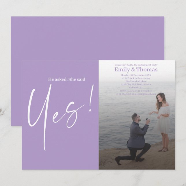 He asked, she said yes engagement  invitation (Front/Back)