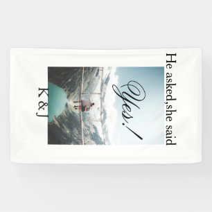 He asked she said yes engagement photo name stylis banner