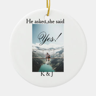 He asked she said yes engagement photo name stylis ceramic tree decoration