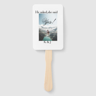 He asked she said yes engagement photo name stylis hand fan