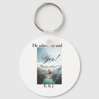 He asked she said yes engagement photo name stylis key ring
