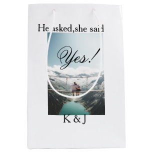 He asked she said yes engagement photo name stylis medium gift bag