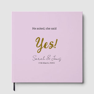 He asked she said yes engagement simple gold purpl guest book