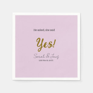 He asked she said yes engagement simple gold purpl napkin