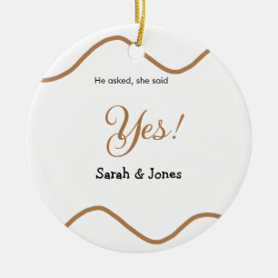 He asked she said yes engagement simple minimal ceramic tree decoration