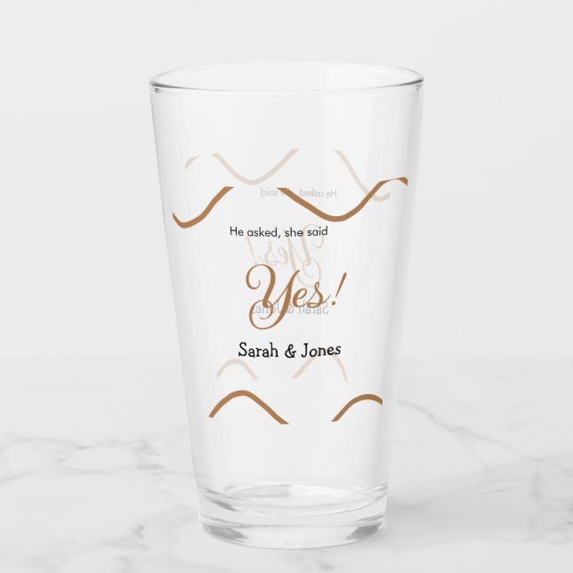 He asked she said yes engagement simple minimal  glass (Front)
