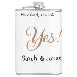 He asked she said yes engagement simple minimal  hip flask