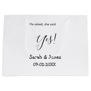 He asked she said yes engagement simple minimal  large gift bag