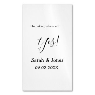 He asked she said yes engagement simple minimal  magnetic business card