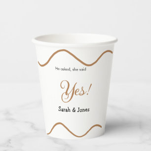 He asked she said yes engagement simple minimal paper cups