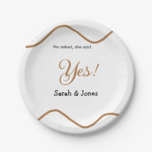 He asked she said yes engagement simple minimal paper plate