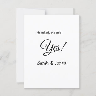 He asked she said yes engagement simple minimal  postcard