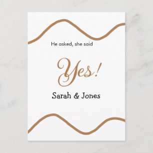 He asked she said yes engagement simple minimal postcard