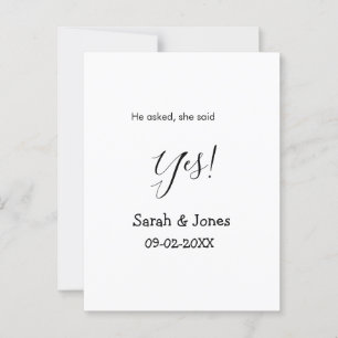 He asked she said yes engagement simple minimal  postcard