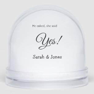 He asked she said yes engagement simple minimal snowglobe