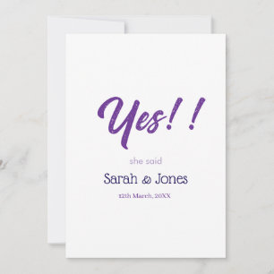 He asked she said yes engagement simple purple bol invitation