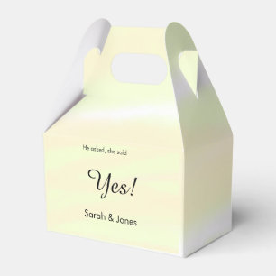 He asked she said yes engagement yellow pastel favour box