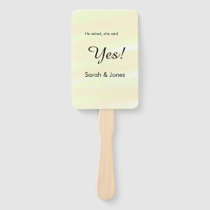 He asked she said yes engagement yellow pastel  hand fan