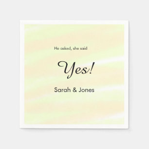 He asked she said yes engagement yellow pastel napkin
