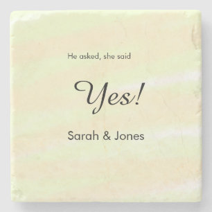 He asked she said yes engagement yellow pastel  stone coaster