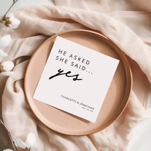 He Asked She Said Yes Modern Engagement Party Napkin