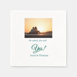 He asked she said yes photo engaged blue green napkin