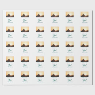 He asked she said yes photo engaged blue green wrapping paper