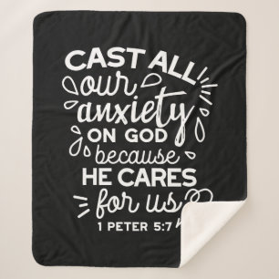 He Cares for You – Encouraging Christian Quote Sherpa Blanket