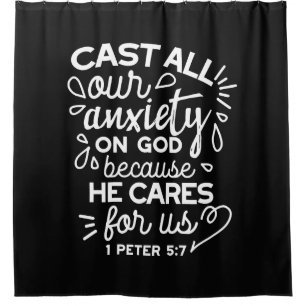 He Cares for You – Encouraging Christian Quote Shower Curtain