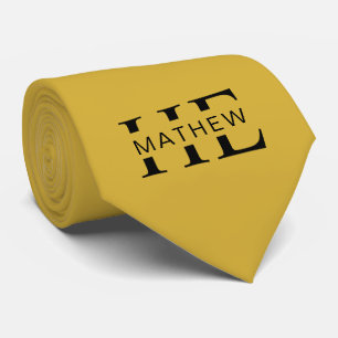 HE Custom Name Modern Men's Metallic Gold Tie