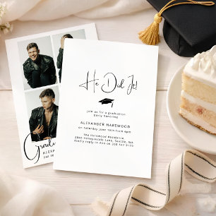 He Did It! 4 Photo Collage Graduation Party Invitation
