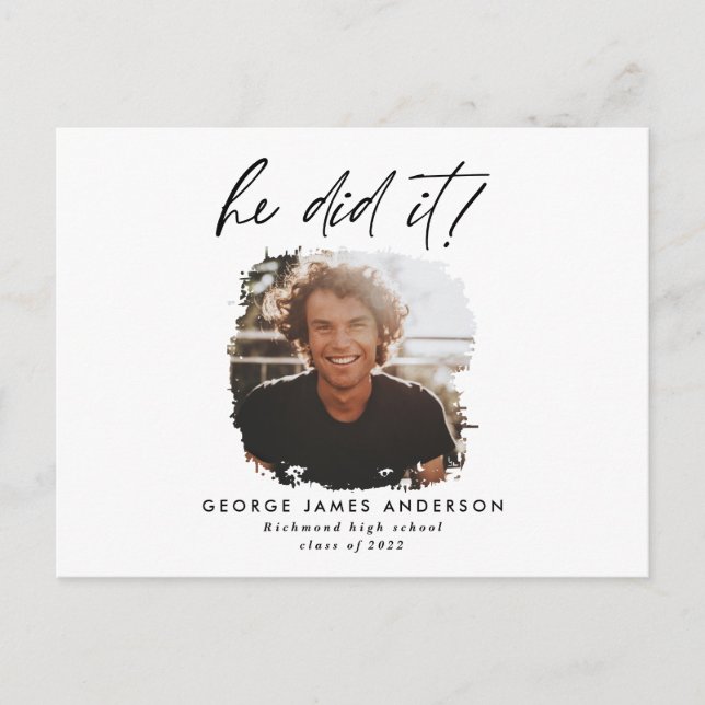 He did it blue modern photo graduation postcard (Front)