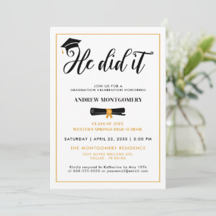 He Did It Grad Cap Tassel Graduation Party Photo I Invitation