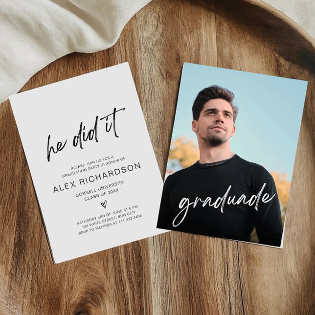 He Did It Graduation Photo Invitation (Creator Uploaded)