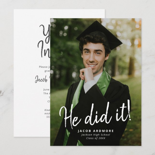 He Did It! Graduation Photo Invitation (Front/Back)