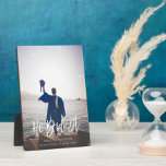 He Did It Modern Script Graduation Photo Plaque<br><div class="desc">He Did It Modern Script Guy Graduation Photo Plaque. Congrats the GRAD! Congratulations on their well-deserved success and celebrate them with this beautiful tabletop plaque with easel stand. All the texts are pre-arranged for you to personalize easily and quickly with your own details.</div>