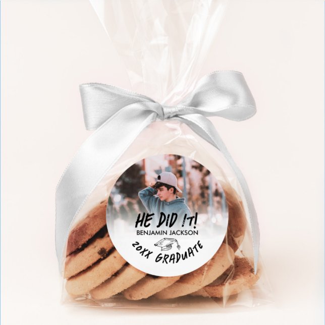 He Did It Photo Graduation Classic Round Sticker (Creator Uploaded)