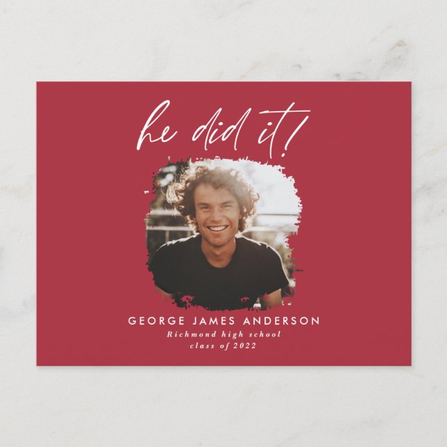 He did it red modern photo graduation   postcard (Front)