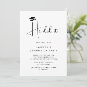 He Did It Script Minimal Photo Graduation Party Invitation