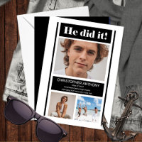 He Did It Simple Minimalist BW Graduation