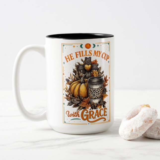 He Fills My Cup...  Two-Tone Coffee Mug (With Donut)