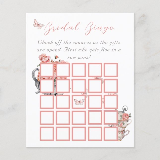 He Gives Butterflies Tea Floral Shower Bingo Game (Front)