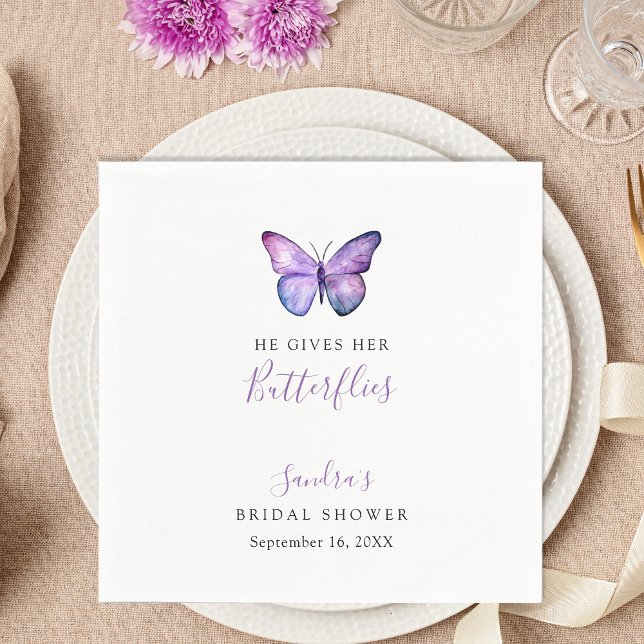 He Gives her Butterflies Bridal Shower Butterfly Napkin (Creator Uploaded)