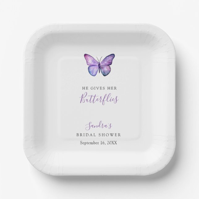 He Gives her Butterflies Bridal Shower Butterfly Paper Plate (Front)
