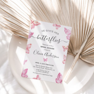 He gives her Butterflies Bridal Shower Invitation