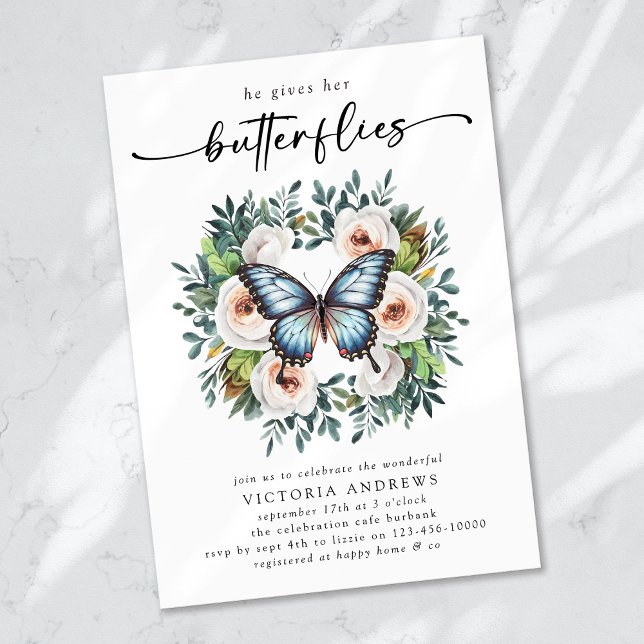 He Gives Her Butterflies Bridal Shower Invitation (Creator Uploaded)