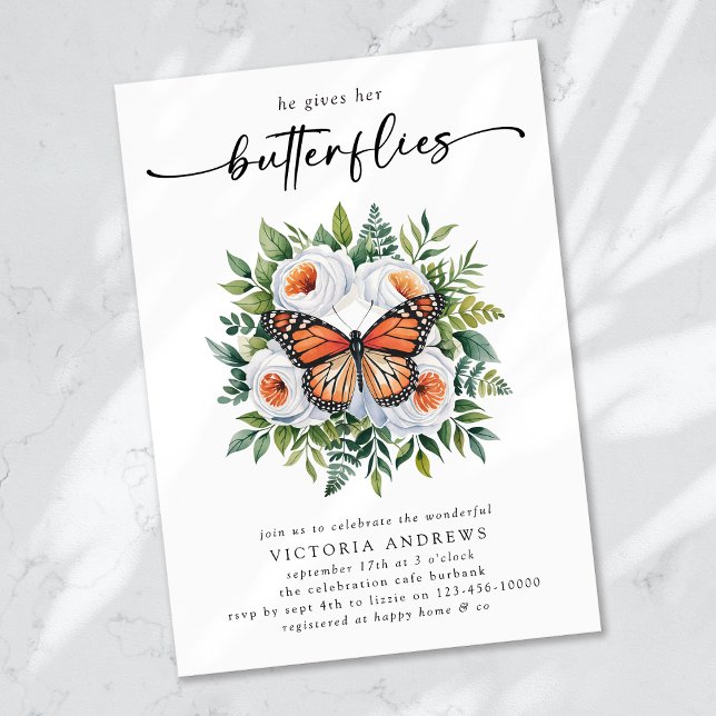 He Gives Her Butterflies Bridal Shower Invitation (Creator Uploaded)