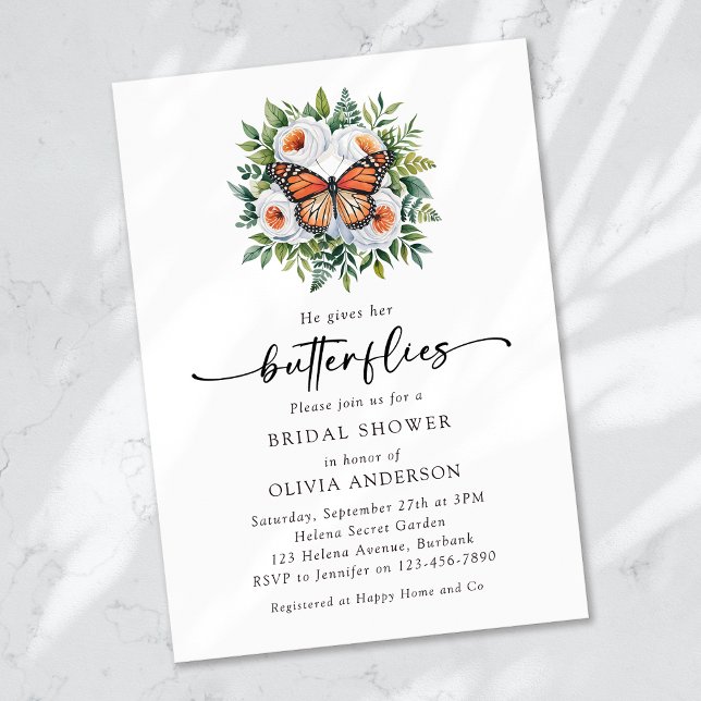 He Gives Her Butterflies Bridal Shower Invitation (Creator Uploaded)
